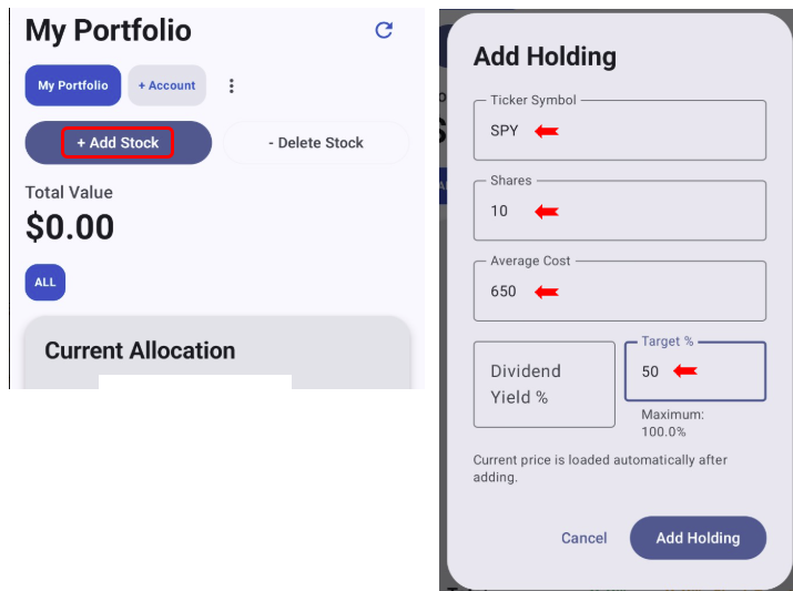 How to add a stock to KIFOLIO