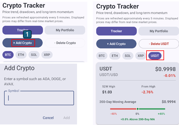 How to add and delete crypto in KIFOLIO