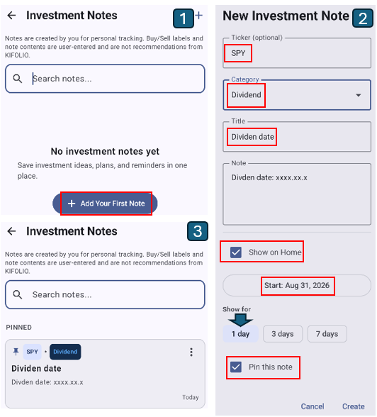 How to use Investment Notes in KIFOLIO