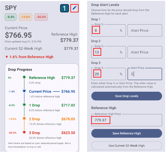 How to set KIFOLIO Market Drop alerts